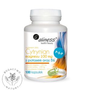 Cytrynian Magnezu 100mg z potasem 150mg, B6 (P-5-P) 100 vege kapsułek Aliness